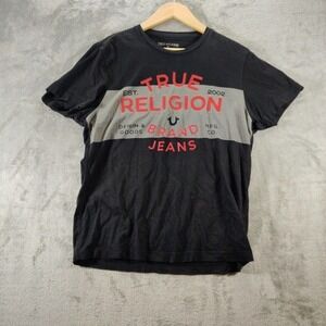 True Religion T-Shirt Mens‎ Medium Black Red Gray Short Sleeve